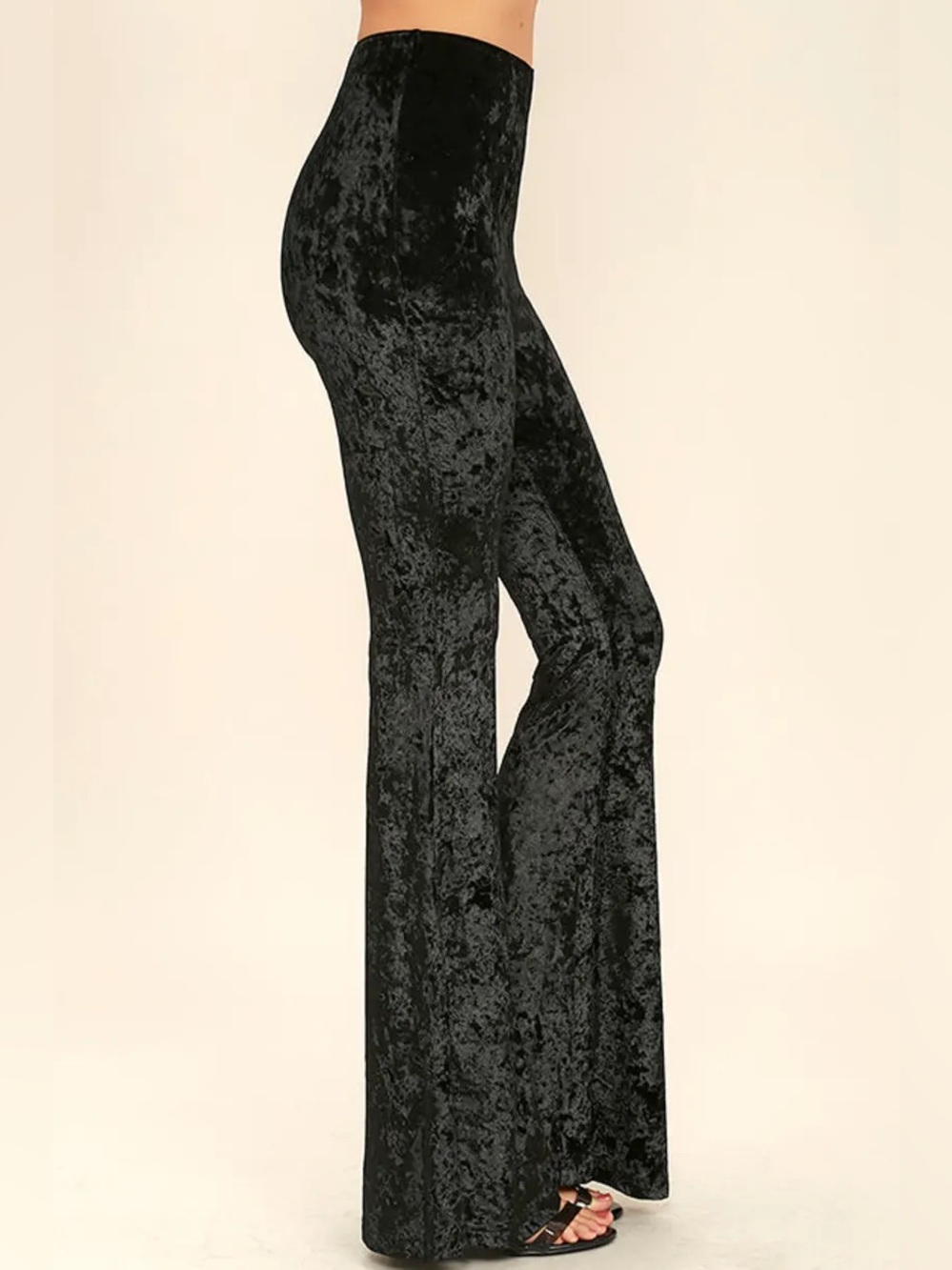 Xhileration Black High Rise Flare Leggings Pants Velvet Stretch Elastic Waist